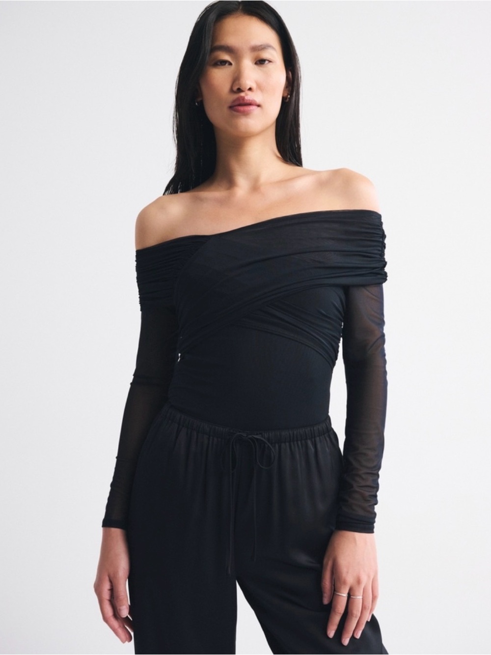 Abercrombie & Fitch Asymmetrical Long Sleeve Black Bodysuit